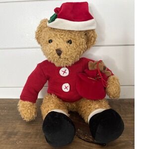 Vintage Russ Berrie Christmas Teddy‎ Bear Plush Santa Hat Red Sweater Bag